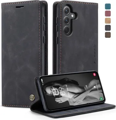 Image de Samsung Galaxy A55 5G Housse pour téléphone portable Noir Premium Housse en cuir Flip Case