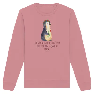 Produktbild von Mr. & Mrs. Panda Baumwoll Pullover Pinguin Blumen Größe XL - Canyon Pink - Geschenk, Leben, Positiv, Sweatshirt, Geschenkidee, Motivation, Bio-Pullover, Sweater, Pulli