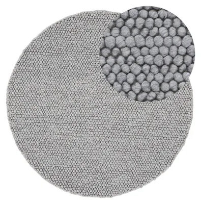 Produktbild von Wollteppich Calo weicher Filzkugel-Teppich Rund Hellgrau Ø 200 cm für Wohnzimmer, Schlafzimmer & Kinderzimmer