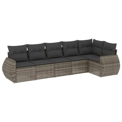 Produktbild von vidaXL 6-tlg. Garten-Sofagarnitur mit Kissen Grau Poly Rattan