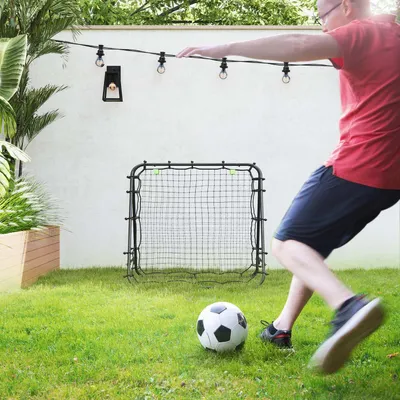 Produktbild von Fußball Rebounder Kickback Tor Rückprallwand Netz beidseitiger Rückprall Verstellbar in 5 Stufen für Fußball Training Stahl Schwarz 100 x 95 x 90 cm