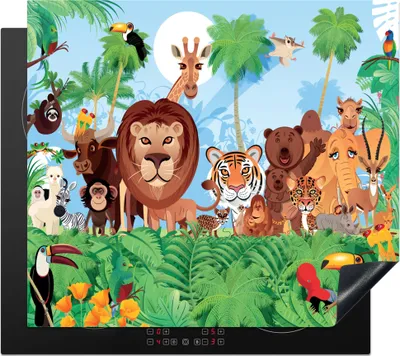 Produktbild von KitchenYeah© Herdabdeckplatte Tropisch - Tiere - Natur - Junge - Kind - Kind , 59x52cm, Küche Deko, Glaskeramikkochfeld Herdabdeckung, Abdeckplatte fùr Kochfeld