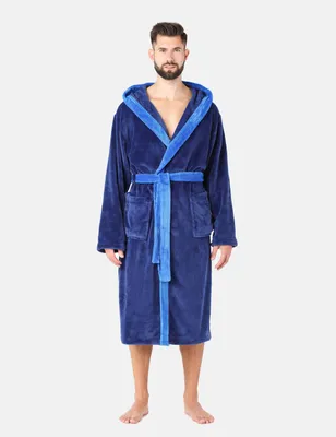 Produktbild von Ladeheid Herren Bademantel lang mit Gürtel LA40-221 (Dunkelblau/Blau, XXL)