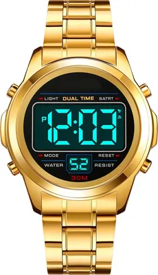 Obrázek produktu pro Digitální pánské hodinky sportovní vojenské, nerezové oceli LED budík, 3ATM vodotěsné, stopky datum duální čas, 12/24H multifunkční