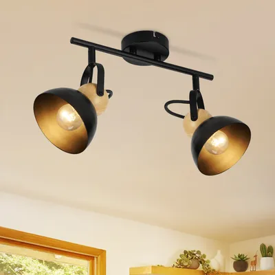 Zdjęcie produktu dla ZMH reflektor sufitowy vintage czarna lampa sufitowa 2 płomienie retro reflektor E27 lampa do przedpokoju obrotowa 350° metalowa lampa sufitowa przemysłowe oświetlenie sufitowe do przedpokoju kuchnia wejście salon sypialnia