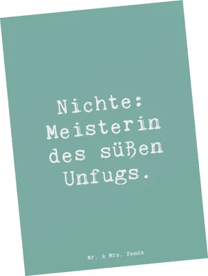 Produktbild von Mr. & Mrs. Panda Ansichtskarte Spruch Nichte Meisterin - Meeresbrise - Geschenk, Grußkarte, Familie, Ansichtskarten, Liebe, Spaß, Charme, Verwandtschaft, Unfug, Jubiläen