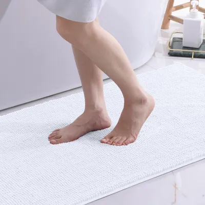 Image de Tapis de bain en velours antidérapant, 60x90 cm, blanc. Absorbant et lavable