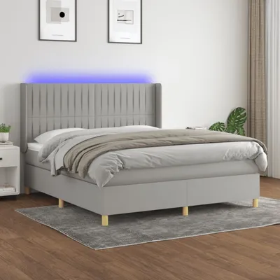 Produktbild von vidaXL Boxspringbett mit Matratze & LED Hellgrau 180x200 cm Stoff - Boxspringbett - Boxspringbetten - Bett - Schlafzimmermöbel