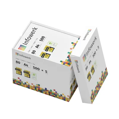 Produktbild von Infowerk Druckerpapier Kopierpapier 2500 Blatt 5 x 500 A4 80g Premium Hochweiß PEFC