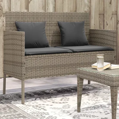 Produktbild von Design Gartenbank mit Kissen Grau Poly Rattan, Gartenbänke 2024 Neu