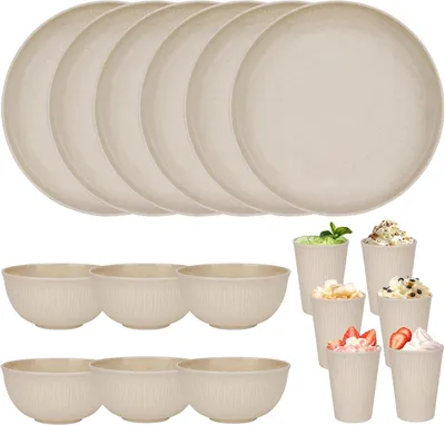 Produktbild von Geschirrset 18-teilig, Kunststoff, 6 Personen, wiederverwendbar, für Camping