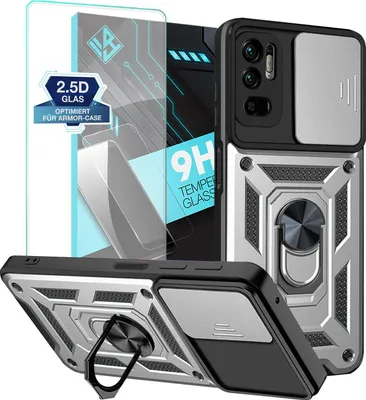Produktbild von Armor Handyhülle für Xiaomi Redmi Note 10 5G mit 9H Displayglas Displayschutz Kameraschutz Handy Panzer Case Cover Schutzhülle Outdoor Farbe: Silber