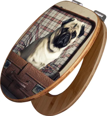 Zdjęcie produktu dla banjado Design deska sedesowa bambusowa soft close - mops w walizce - deska sedesowa z funkcją soft close drewniana / wysokiej jakości bambusowa deska sedesowa do wszystkich popularnych toalet [TDB2 12506]