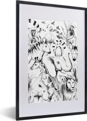 Produktbild von MuchoWow® Gerahmtes Poster Aquarelle - Tiere - Dschungel - Pastell - Jungen - Mädchen - Kinder 40x60 cm - Poster mit Schwarzem Bilderrahmen Wandposter Rahmen Foto Bilder - Poster in Rahmen