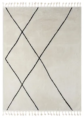 Obrázek produktu pro Koberec MY-RUG, Thea, 240x190, bílý, koberec s vysokým vlasem, moderní, marocký design, nadýchaný, měkký, skandinávský kosočtvercový vzor, obdélníkový tvar