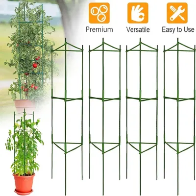 Image de Support métallique pour plantes grimpantes – Aide à la croissance des plantes – Tuteur pour tomates – Adapté aux pots et au jardin – Lot de 4 – Pour légumes, fleurs et fruits