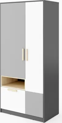 Produktbild von Kleiderschrank POK 2 Türen 1 Schublade graphit/buche ibsen/hellgrau