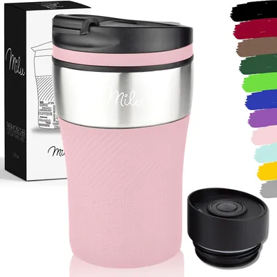 Produktbild von Milu Thermobecher Kaffee - 210ml - 100% Auslaufsicher – Isolierbecher, Kaffeebecher, Trinkbecher Edelstahl - Autobecher doppelwand Isolierung - Rosa