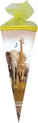 Produktbild von Nestler Schultüte 22cm rund Tüllverschluss mit Textilborte "Safari"