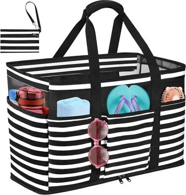 Produktbild von Grosse Strandtas mit Reißverschluss und wasserdichtem Nautikorb - große Schultertasche für Damen - ideal für Sommer, Strand, Urlaub, Einkauf und Reisen