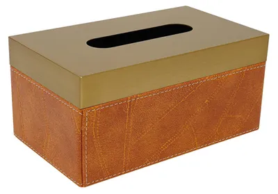 Immagine prodotto di Porta-fazzoletti da toilette - Modello da tavolo - Metallo e Finto cuoio - Design moderno - Rettangolare - Zincato - Dimensioni 22 x 12,95 x 10,4 cm - Arancione