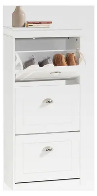 Produktbild von Schuhkipper schmal mit 3 Klappen - Schuhschrank für Diele, Flur & Eingangsbereich - Flurschrank mit Kippsicherung 53x117x24cm Weiß