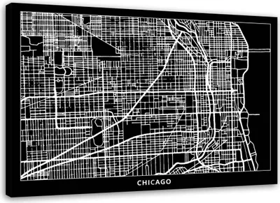 Produktbild von Leinwandbild chicago - stadtplan 90x60 cm Feeby grau wandbild bereit zum aufhängen