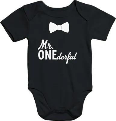 Produktbild von Baby Body Mr Onederful Geburtstag 1 Jahr Geschenk Moonworks® schwarz 3-6 Monate