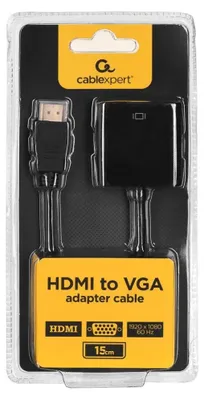 Obrázok produktu pre Gembird A-HDMI-VGA-04, 0,15 m, VGA (D-Sub), Typ HDMI (štandard), Samec, Samica, Čierna