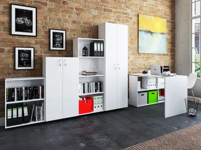 Produktbild von Büro-Kombi Komplettset Büroprogramm Arbeitszimmer Möbelset Büromöbel "Trio 2345" Weiß