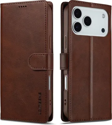 Produktbild von iPhone 17 Pro Hülle - LC.IMEEKE Luxus Klapphülle - Dunkelbraun