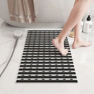 Produktbild von Unyqoos® Schwarze Anti-Rutsch-Badmatte 70 x 40 cm – Fußmassage & Abflussöffnung für Dusche und Badewanne