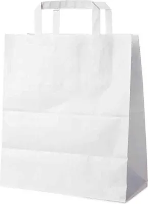 Produktbild von 50 Weiße Papiertragetaschen 26 + 14 x 32 cm – Einkaufstaschen mit Innenhenkel