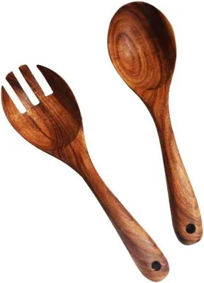 Produktbild von Salatbesteck Olivenholz 2-teilig Holzbesteck Gabel Löffel