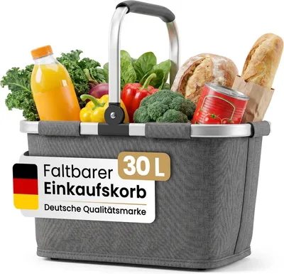 Produktbild von Boodschappenkorb faltbar, 30 Liter, grau, mit Aluminiumgriff, für Picknick