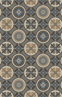 A repeating pattern of vintage-style tiles with geometric and floral motifs.