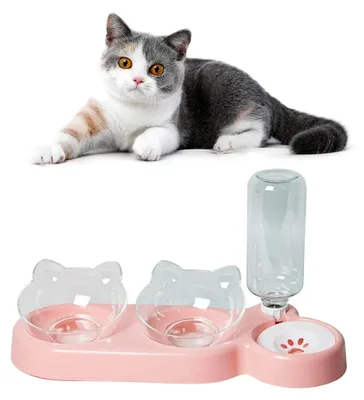Produktbild von Automatisches Katzennapf-Set mit Wasserspender - Abnehmbarer Futternapf für Katzen und Hunde (Rosa)