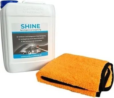 Produktbild von Unikum SHINE Sprühglanzversiegelung 5L Set inkl. Liquid Elements Orange Baby Trockentuch 60 x 40 cm 800GSM