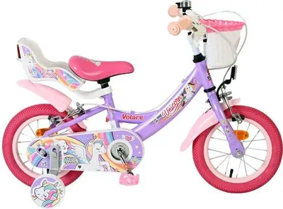 Produktbild von Volare Unicorn Kinderfahrrad - Mädchen - 12 Zoll - Lila - Zwei Handbremsen