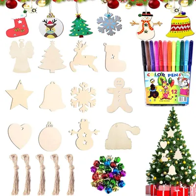 90-teiliges Holz-Anhänger-Set zum Bemalen, Weihnachts-DIY