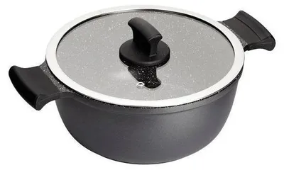 Image de Cocotte INOXIBAR Absolut Black 28 cm, aluminium fondu effet pierre antiadhésif, couvercle en verre, tous feux dont induction
