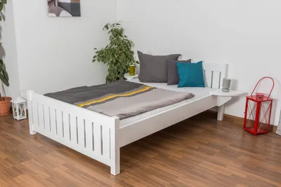 Produktbild von Bettrahmen für Kinder / Kinderbett 140 x 200 cm | Massivholz: Buche | Weiß Lackiert