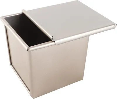 Produktbild von Brot-Toast-Boxform, goldener Kohlenstoffstahl, antihaftbeschichtet, geripptes Design, Kastenform mit Deckel zum Backen im Ofen, S 10 x 10 x 9,7 cm