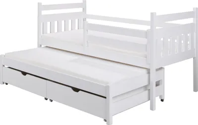 Produktbild von KEF Kinderbett NOAH Bett aus Holz mit Stauraum Jugendbett und Mädchenbett für Kinderzimmer Ausziehbett für ZWEI Personen Weiß ohne Matratze 90x180 cm