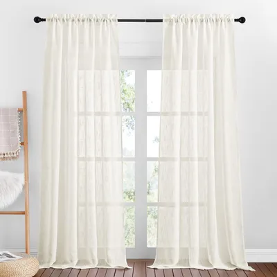 2er-Set Leinenlook-Vorhänge, halbtransparent, 132x240 cm, hellbeige