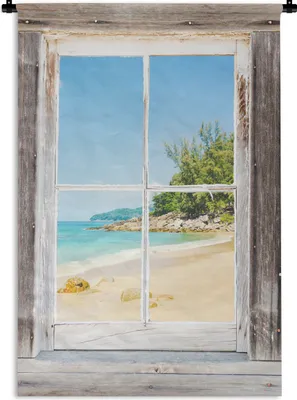 Produktbild von MuchoWow® Wandteppich Wandbehang Durchblick - Strand - Holz 90x135 cm Tapisserie Dekoration Wandtuch - Baumwolle - Wandskulptur