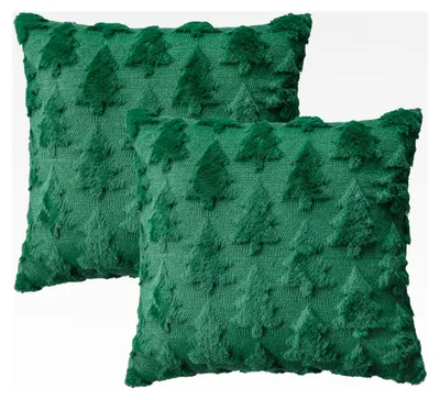 Produktbild von Künstliche Pelz Kissenbezüge in Grün für Weihnachten, 2er Set, 40x40 cm, Winter Plüsch Samt Deko