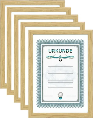 Produktbild von 2er 3er 5er 10er Pack Dokument Bilderrahmen 21x29,7 DIN A4 Urkunde Foto Rahmen - Farbe: 5er Pack Natur