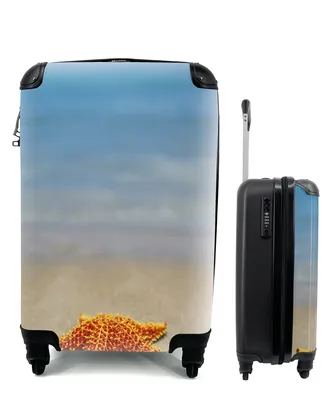 Produktbild von MuchoWow® Koffer Handgepäck Trolley Rollkoffer Kleine Reisekoffer mit 4 Rollen - Seestern - Orange - Strand - Cabin Size < 55x40x23 cm & 55x40x20 cm - Fotokoffer - Kabinenkoffer - Boardgepäck - Reise-Box - Reisekoffer - Reisegepäck - Koffer mit Bild - Trolley für Kinder
