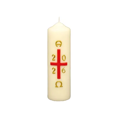Produktbild von Osterkerze rotes Kreuz mit A und O, Jahreszahl 170 x Ø 50 mm